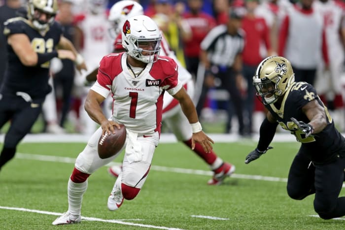 Oct 27, 2019; Arizona Cardinals quarterback Kyler Murray (1) scrambles against the New Orleans Saints. Mandatory Credit: Chuck Cook-USA TODAY Sports